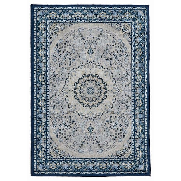Echelon Sasha Cream/Blue 6 ft. 7 in. x 9 ft. 7 in. Area Rug
