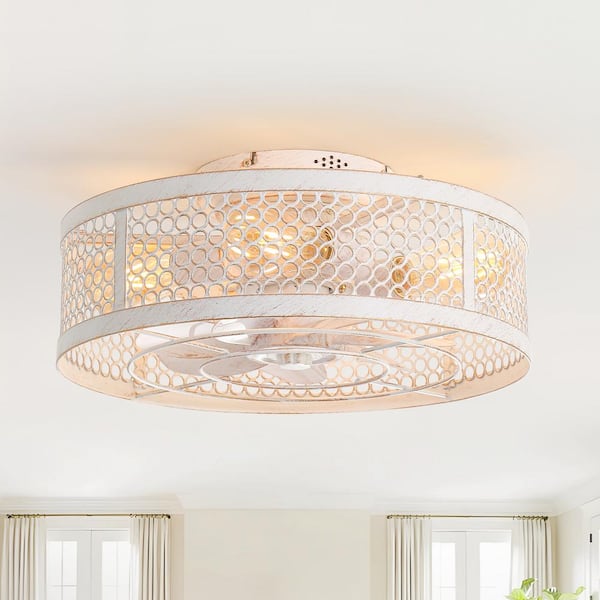 Breezary 16.5 in. Indoor Gold/White Flush Mount Caged Ceiling Fan with Light Kit and Remote Control Included