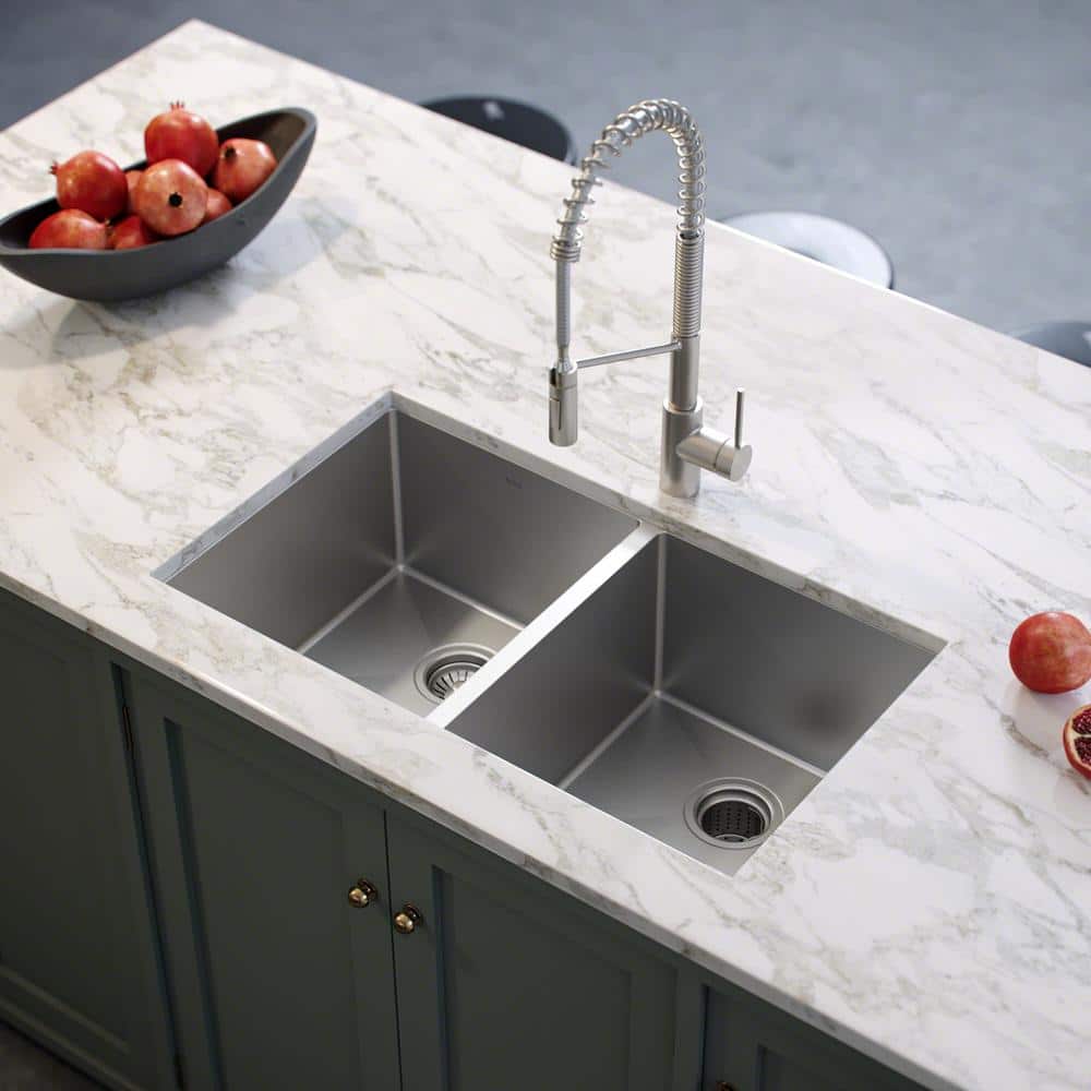 Kraus 33" Satin Stainless Steel Double Bowl Undermount Kitchen Sink