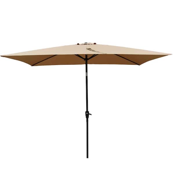 ToolCat 6 ft. x 9 ft. Patio Market Umbrella Outdoor Waterproof Umbrella with Crank and Push Button Tilt in Brown