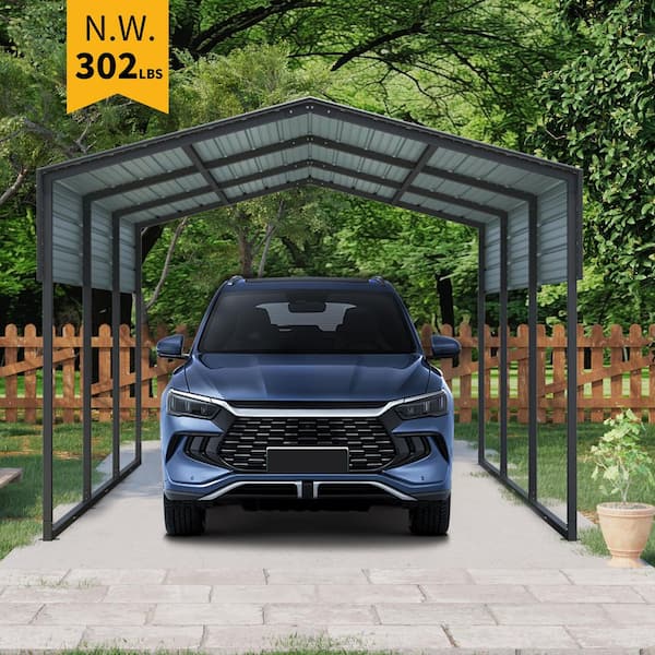 10 ft. x 15 ft. Outdoor Galvanized Steel Carport Heavy Duty Metal Garage Canopy, Car Tent Storage Shed for Car and Truck
