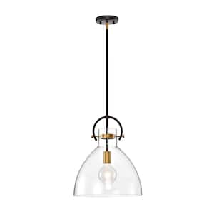 Essence 1-Light Oil Rubbed Bronze and Antique Gold Modern Pendant with Bowl Shaped Clear Glass Shade
