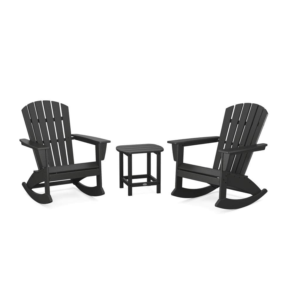 Grant Park Black 3-Piece HDPE Plastic Adirondack Outdoor Rocking Chair Patio Conversation Set