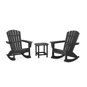 Grant Park Black 3-Piece HDPE Plastic Adirondack Outdoor Rocking Chair Patio Conversation Set