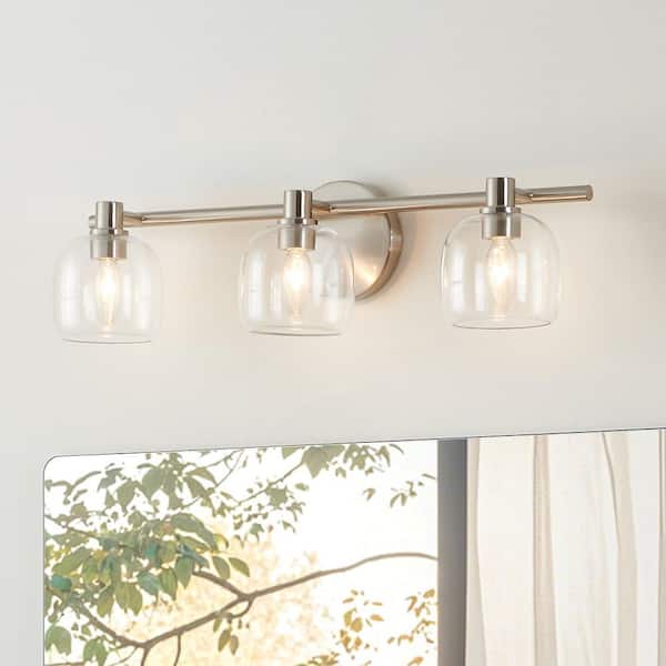 Valentina 24-in. 3-light Brushed Nickel Vanity Light with Clear Glass Shades