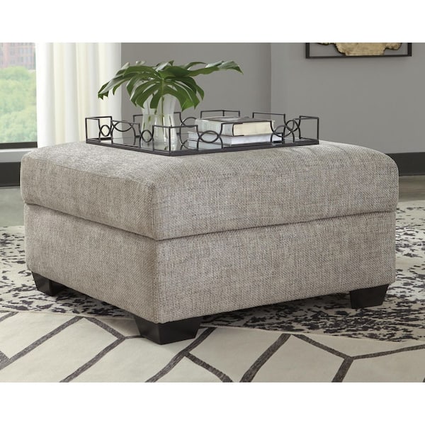 Signature DESIGN BY ASHLEY Megginson Gray Polyester Square Cocktail Ottoman