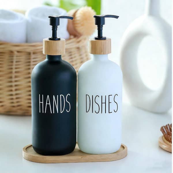 Black and White Soap Dispenser Set Lotion Dispenser, Contains Hand and Dish Soap Dispenser, Suitable for Kitchen Decor