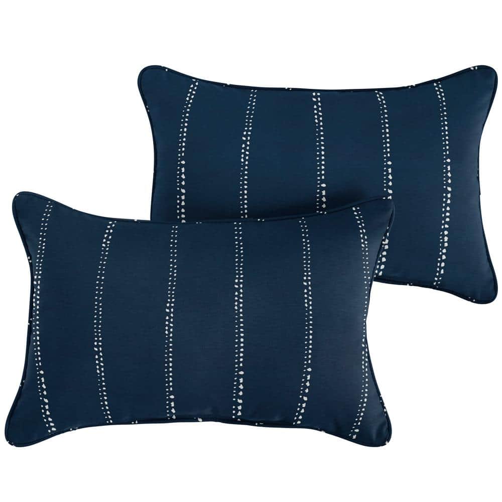 Navy Dotted Stripes Rectangular Outdoor Corded Lumbar Pillows (2-Pack)