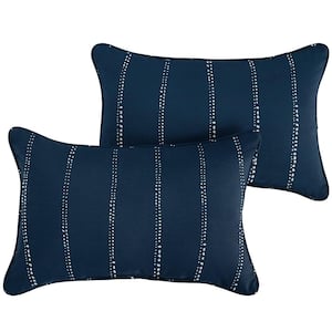 Navy Dotted Stripes Rectangular Outdoor Corded Lumbar Pillows (2-Pack)