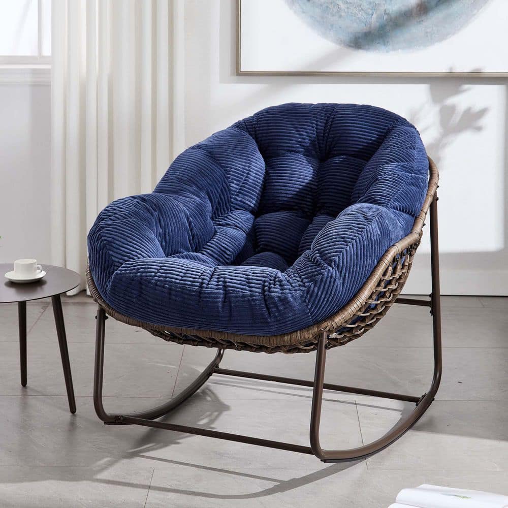 SUNRINX Hand-Woven Wicker Outdoor Rocking Chair with Padded