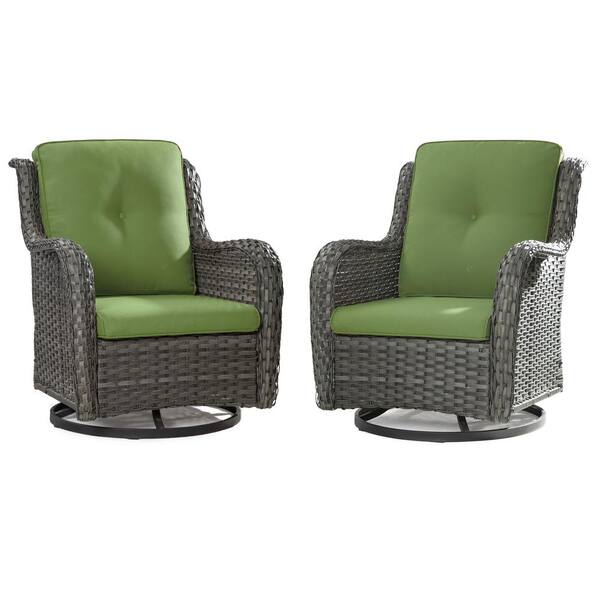 JOYSIDE Wicker Outdoor Rocking Chair Patio Swivel With Green Cushions ...