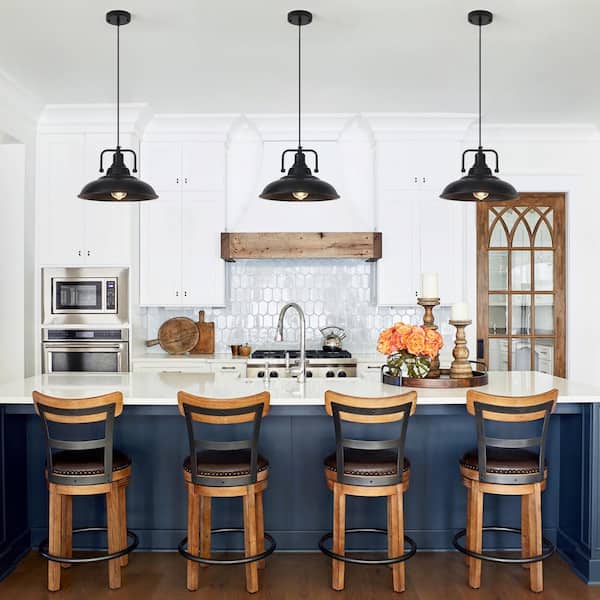 60-Watt 1-Light Black Shaded Pendant Light with Dome Shade, No Bulbs Included