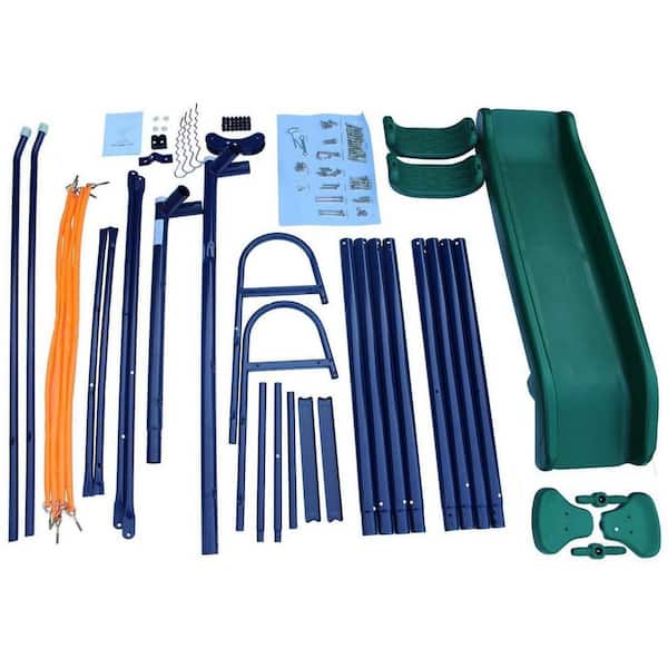 Sudzendf Blue and Green Metal Outdoor Swing Set with 2 Swing