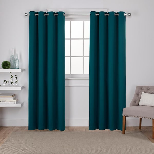 EXCLUSIVE HOME Sateen Sapphire Teal Solid Woven Room Darkening Grommet Top Curtain, 52 in. W x 96 in. L (Set of 2)