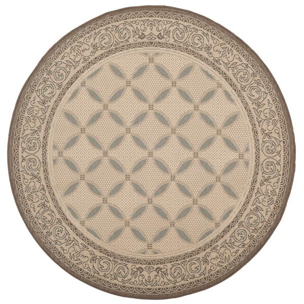 SAFAVIEH Courtyard Beige/Dark Gray 5 ft. x 5 ft. Round Border Indoor/Outdoor Patio  Area Rug