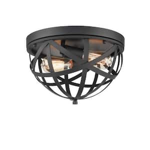 13.39 in. 2-Light Black Flush Mount with No Glass Shade and No Light Bulb Type Included (1-Pack)