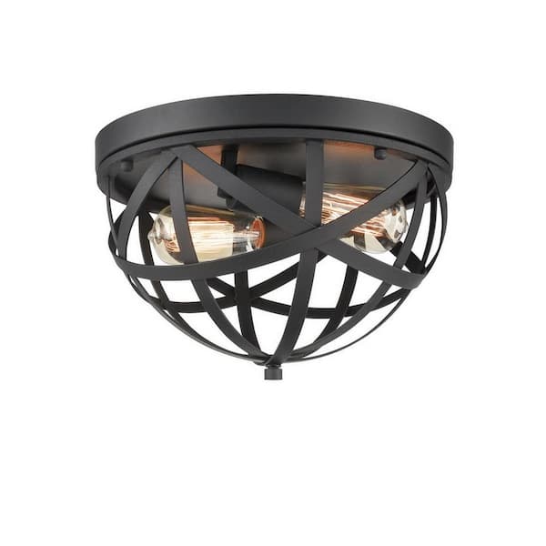CLAXY 13.39 in. 2-Light Black Flush Mount with No Glass Shade and No Light Bulb Type Included (1-Pack)