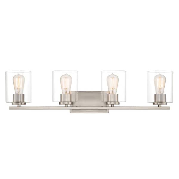 Designers Fountain Liam 32 in. 4-Light Satin Platinum Contemporary Vanity with Clear Glass Shades