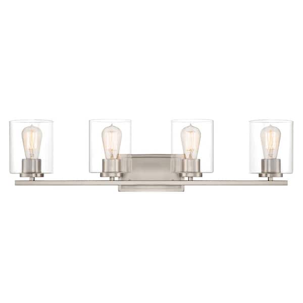 Liam 32 in. 4-Light Satin Platinum Transitional Vanity Light with Clear Glass Shades