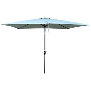 9 ft. x 6 ft. Market Patio Umbrella in Frosty Green, with Crank and Push Button Tilt without Flap