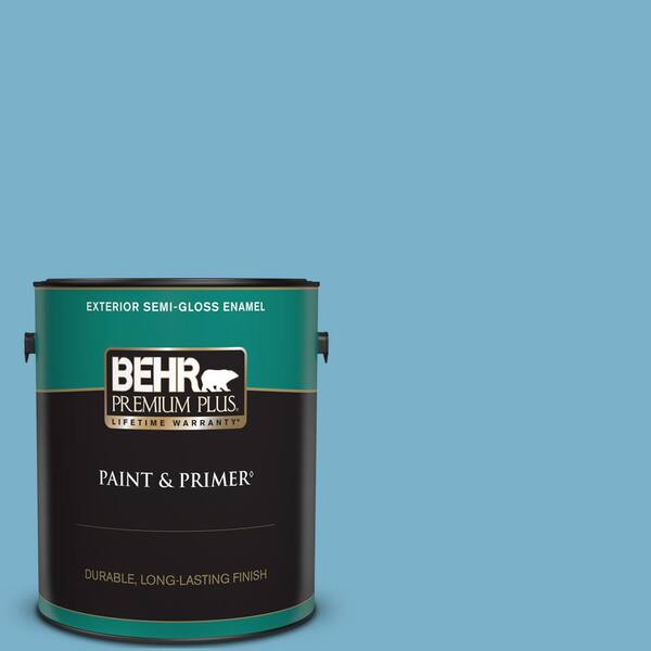 BEHR PREMIUM PLUS 1 gal. #M490-4 Frisky Blue Semi-Gloss Enamel Exterior Paint & Primer