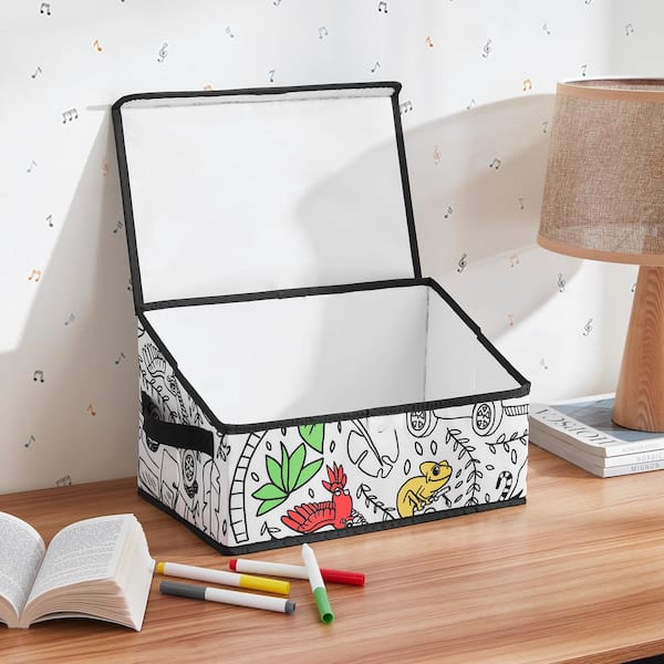 Kid's White Coloring Storage Cube Bin with lids including 4 Pack of  Washable Markers