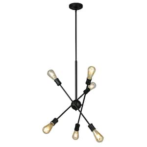 Etris Row 22.99 in. W x 61.61 in. H 6-Light Black Open Bulb Pendant Light with Adjustable Arms