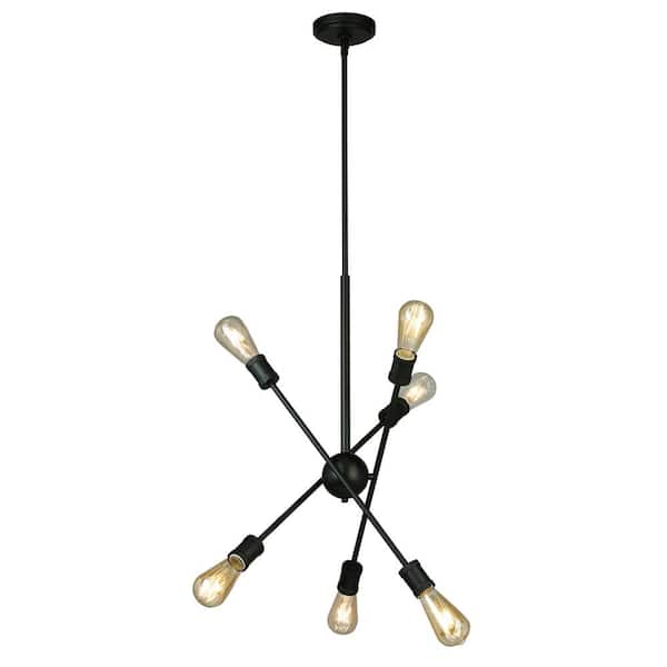 Eglo Etris Row 22.99 in. W x 61.61 in. H 6-Light Black Open Bulb Pendant Light with Adjustable Arms