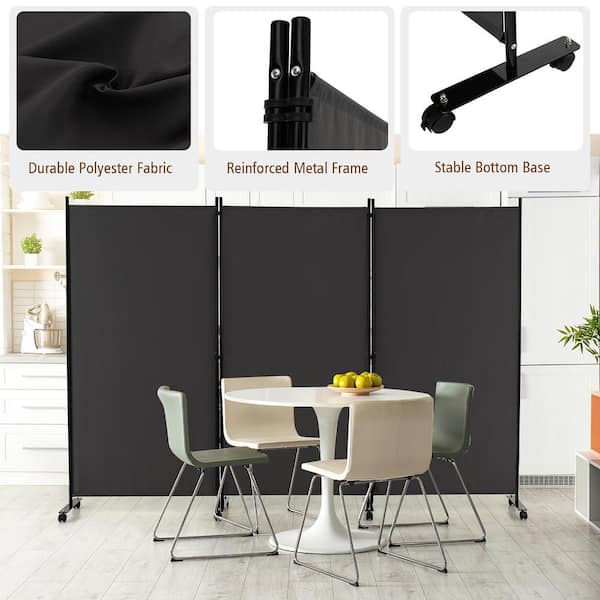 Costway 3-Panel Folding Room Divider 6Ft Rolling Privacy Costway 3-Panel Folding Room Divider 6Ft Rolling Privacy