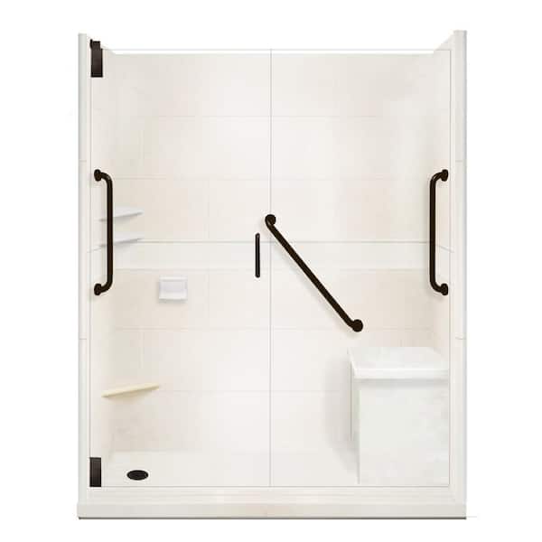 American Bath Factory Classic Freedom Grand Hinged 34 in. x 60 in. x 80 in. Left Drain Alcove Shower Kit in Natural Buff and Black Pipe