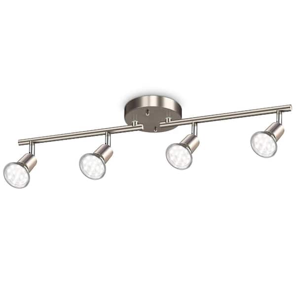 4-Light LED Ceiling Track Lighting Kit with 360° Adjustable Heads, Matte Nickel Bar, 4 GU10 4W 400 lm 5000K