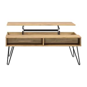 47 in. Golden Oak/Black Rectangle Wood Coffee Table with Lift Top