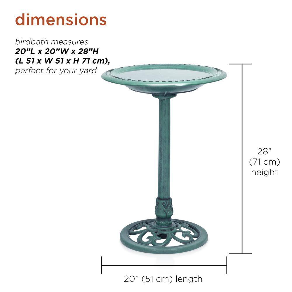 Green Plastic Scrollwork Bird Bath with Stand