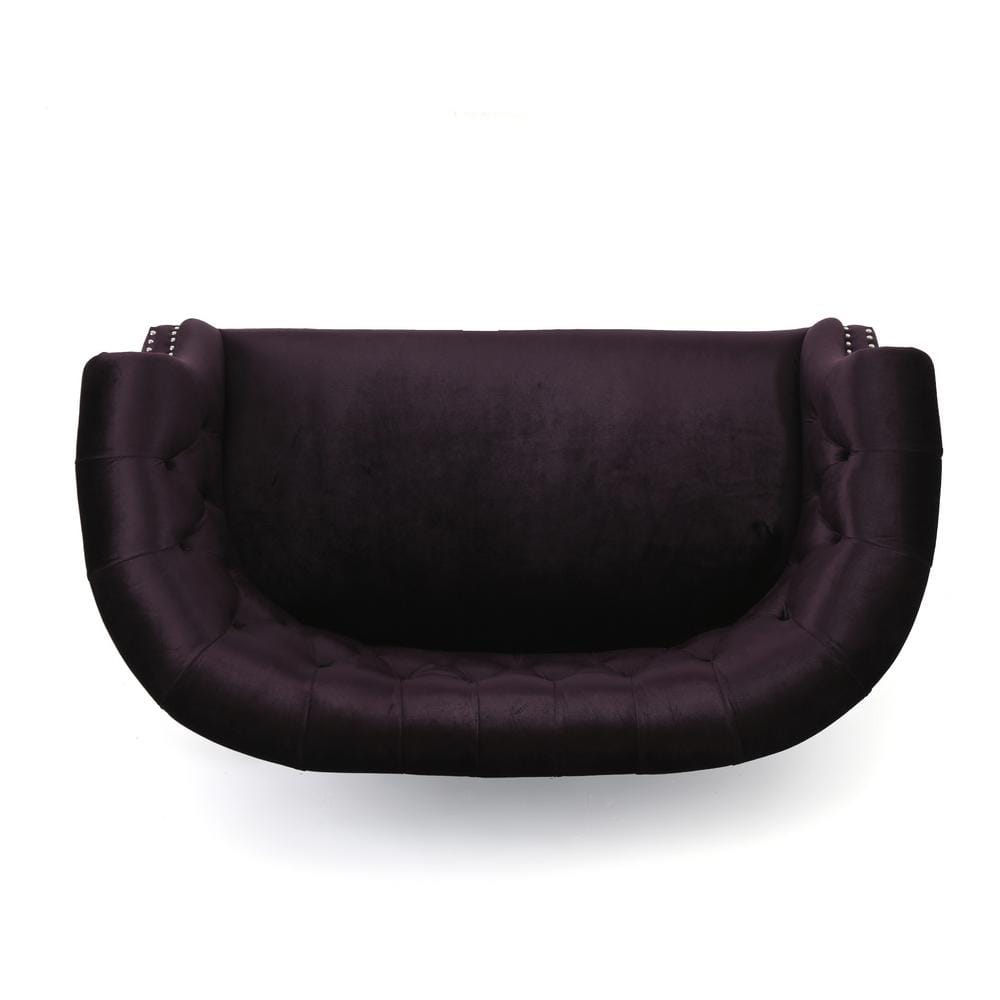 Blackberry Velvet Chesterfield Loveseat with Nailhead Accents