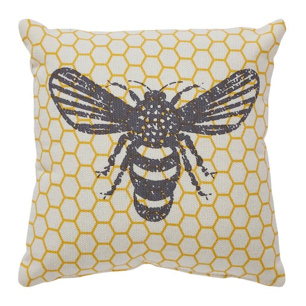 Buzzy Bees Yellow Antique White Grey Bee 6 in. x 6 in. Throw Pillow
