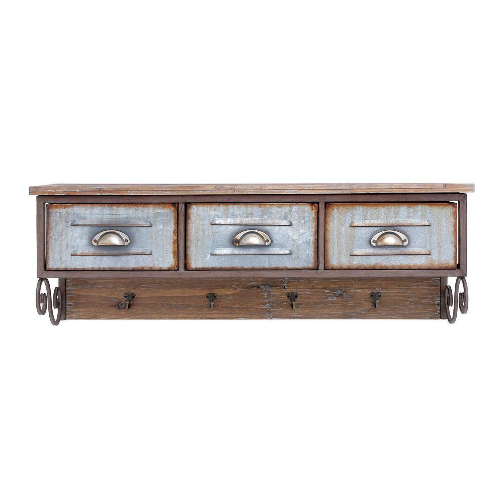 Rustic Brown Fir Wood and Iron Wall Organizer