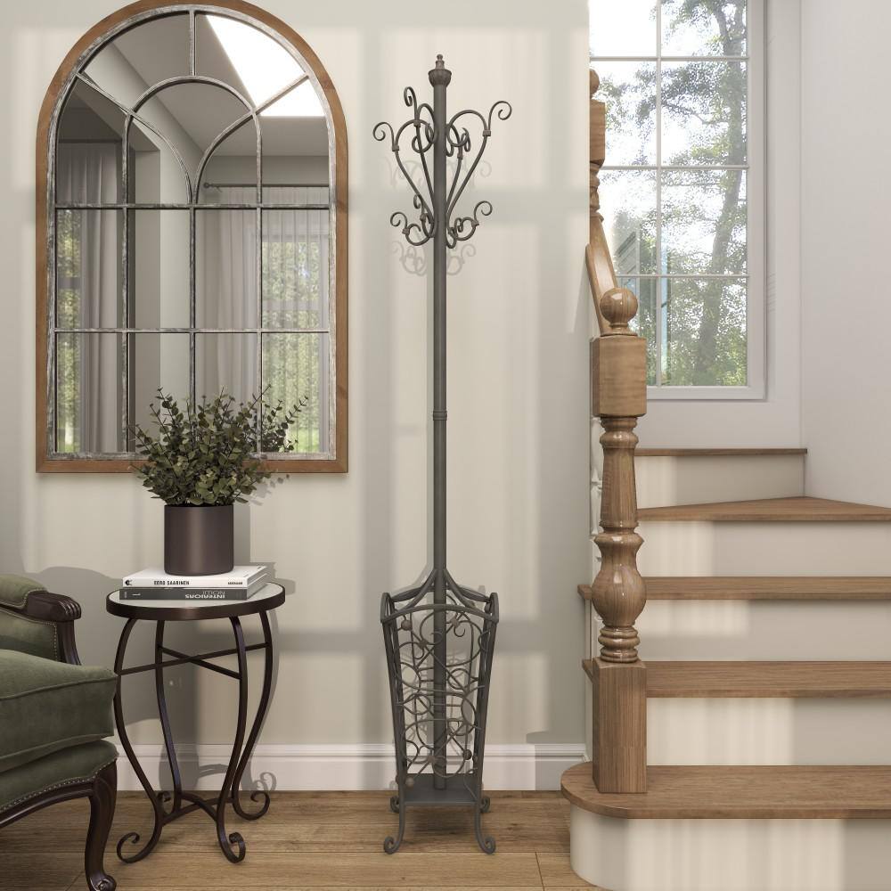 74 in. Black Metal Vintage Style Coat Rack with Scroll Designs - thumbnail 8