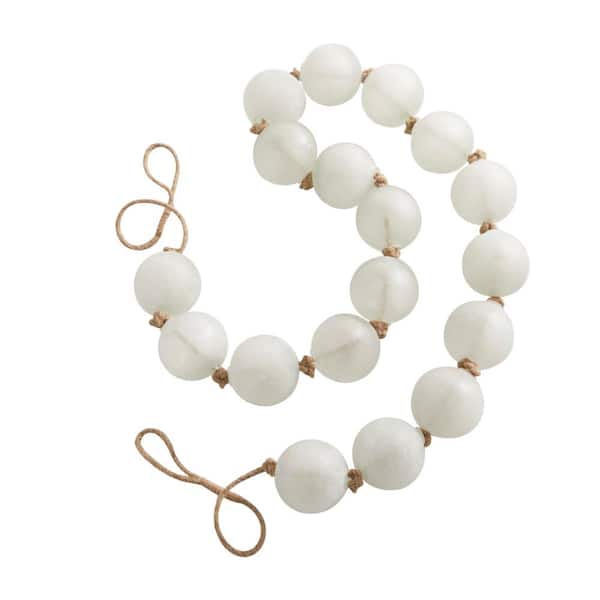 Litton Lane White Handmade Glass Round Extra Long Frosted Orb Beaded Garland with Tassel with Knotted Jute Rope