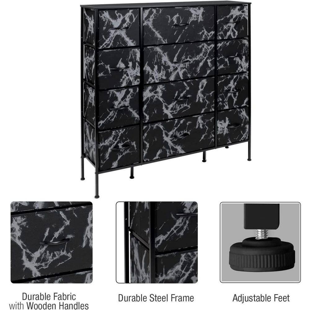 Sleek Black Marble 12-Drawer Vertical Nursery Dresser with Soft Close