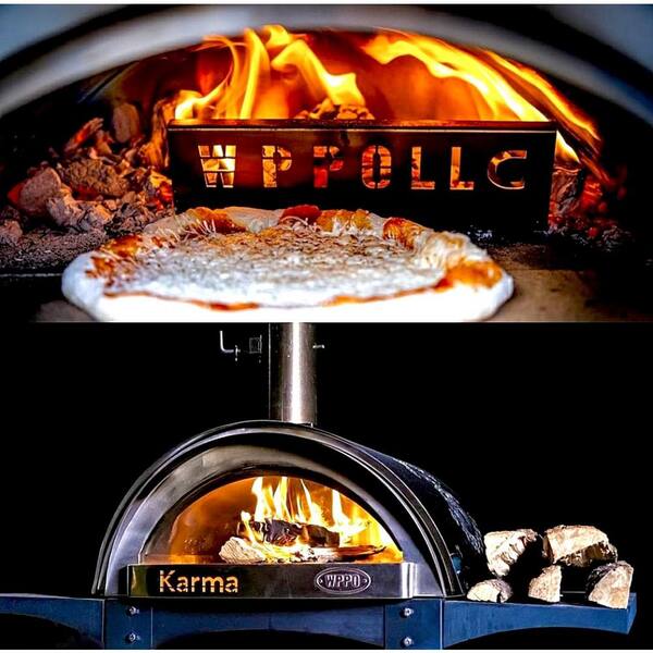 WPPO Karma 25 in. Wood Fired Outdoor Pizza Oven in Black with Black Stand  on 4 Casters and Side Shelf WKK-01S-WS-Bk - The Home Depot