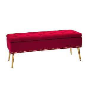 Hippolytus Classic Red 45.5 in.Wx15.5 in.Dx18.5 in.H Polyester Button-Tufted Entryway Storage Bench with Nailhead Trim