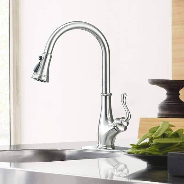 satico Single Handle Gooseneck Pull Down Sprayer Kitchen Faucet with ...