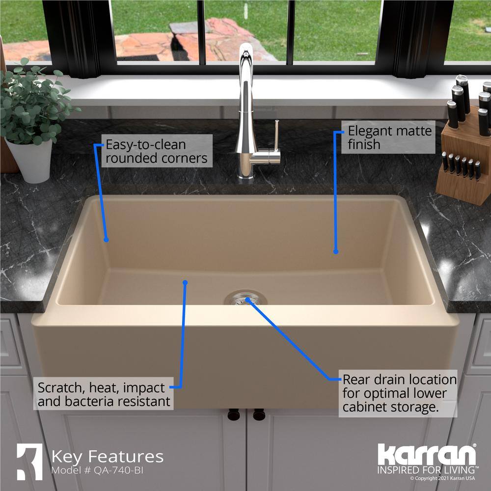 Bisque Quartz Composite Farmhouse Single Bowl Kitchen Sink
