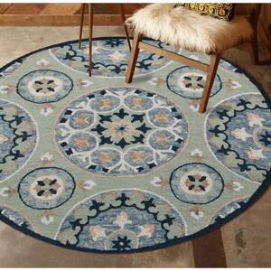 Bella Sage Green/Blue 3 ft. Round Eclectic Hand-Tufted Floral 100% Wool Round Area Rug