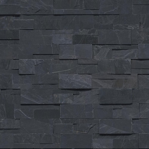 MSI Take Home Tile Sample - XL Premium Splitface Black Ledger Panel 4 in. x 4 in. Slate Wall Tile
