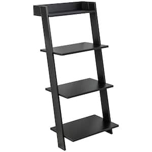 17.5 in. Wide x 43 in. Black 4-Tier Ladder Shelf Leaning Bookshelf with Anti-falling Baffle Wood Bookcase