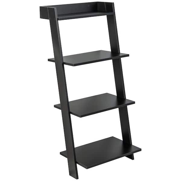 Costway 17.5 in. Wide x 43 in. Black 4-Tier Ladder Shelf Leaning Bookshelf with Anti-falling Baffle Wood Bookcase