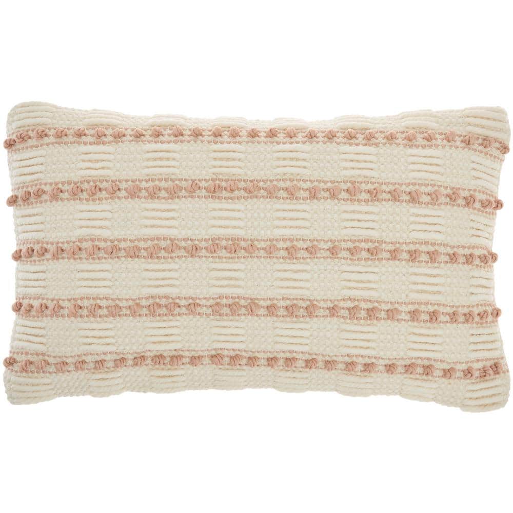 Blush and Ivory Embroidered Rectangular Throw Pillow