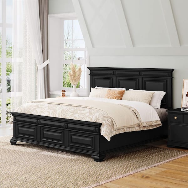 OrangeOne Black Farmhouse Solid Wood Frame King size Platform Bed