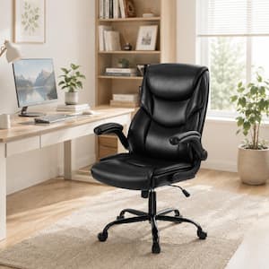 Ergonomic PU Leather Seat High Back Heavy Duty Office Executive Chair in Black with Flip-up Arms